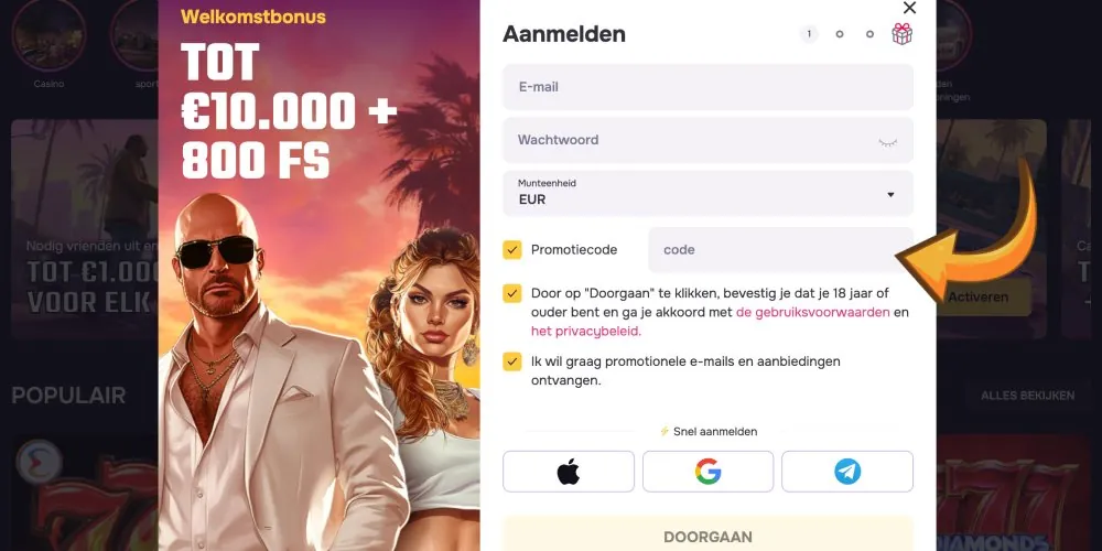 voer de promotiecode in