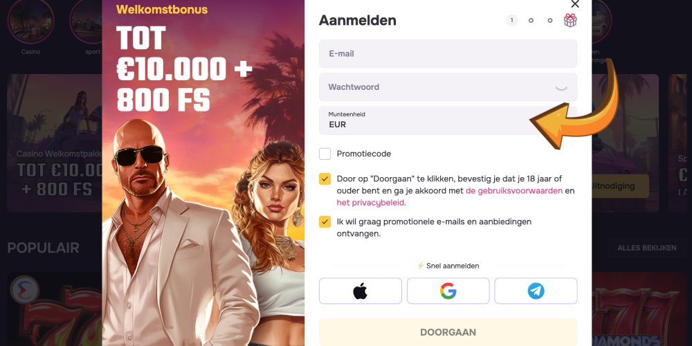 valuta selecteren