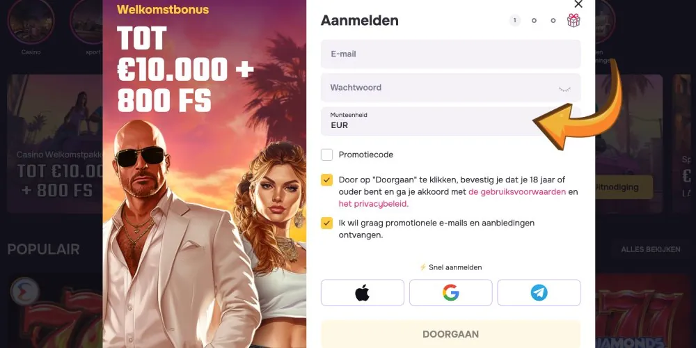 valuta selecteren